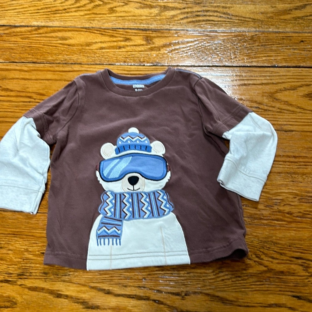 Gymboree polar bear appliqué long sleeve tee. Brown and cream. Size 18-24 mo.